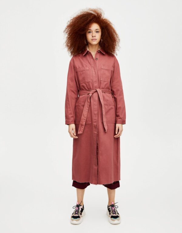 Long Denim Trench Coat With Belt – Image 4