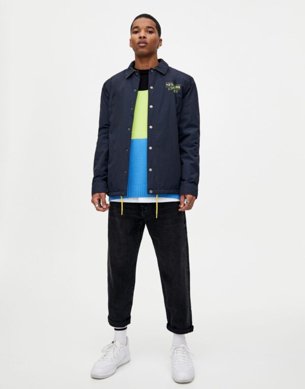 Navy blue coach jacket with neon detail – Image 2