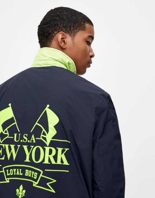 Navy blue coach jacket with neon detail – Image 3